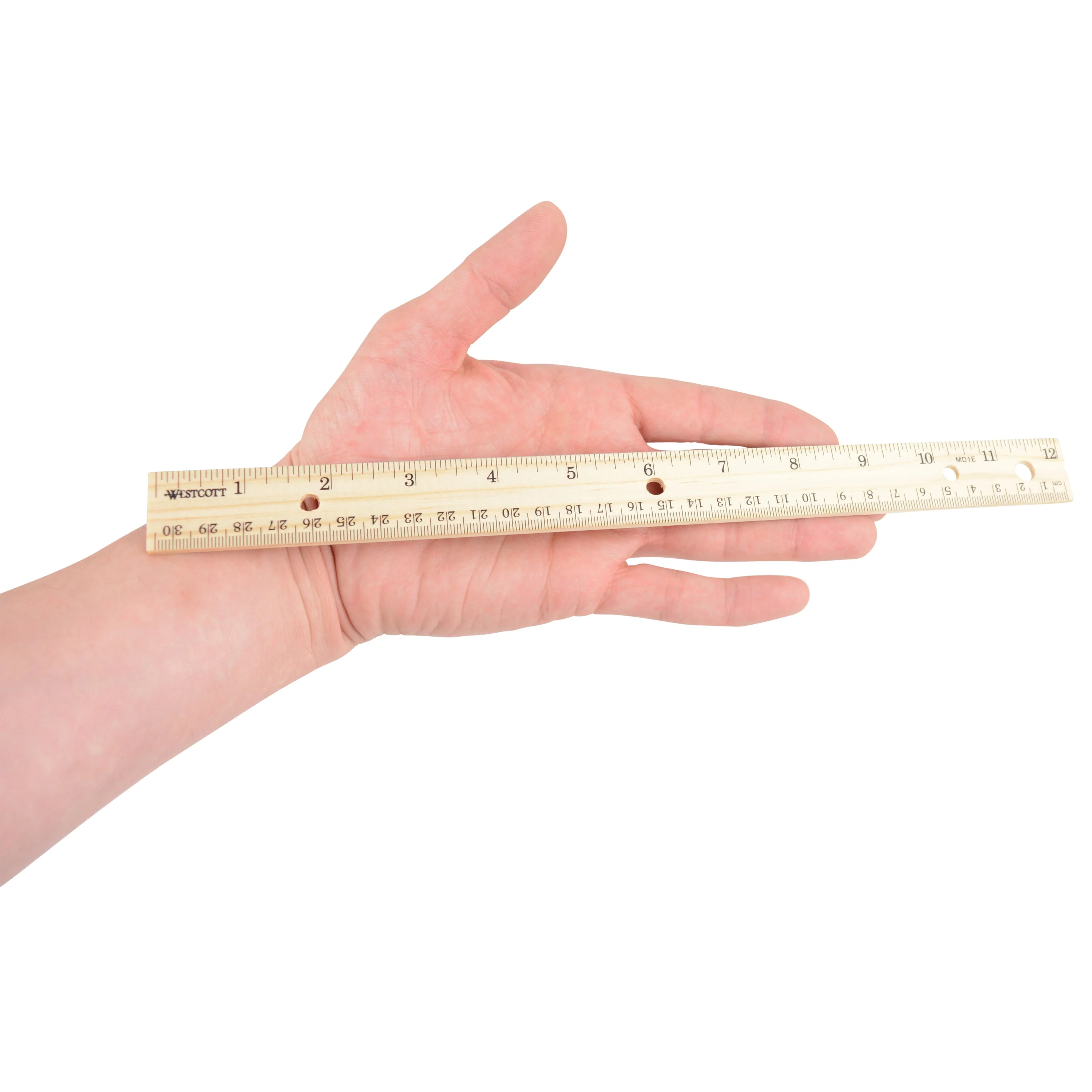 Westcott 12" Hole Punched Wood Ruler English and Metric With Metal Edge (10702) - Image 5