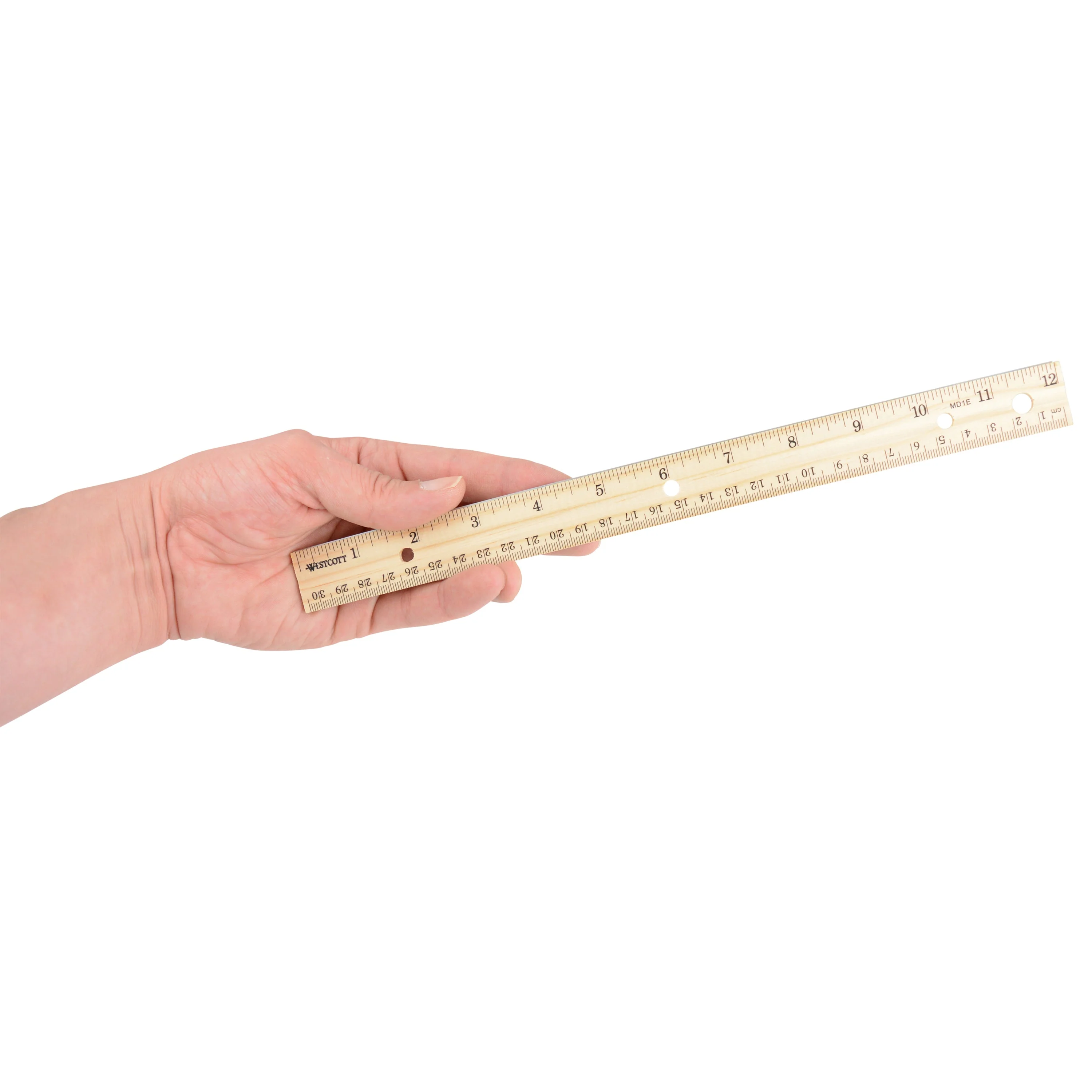 Westcott 12" Hole Punched Wood Ruler English and Metric With Metal Edge (10702) - Image 6