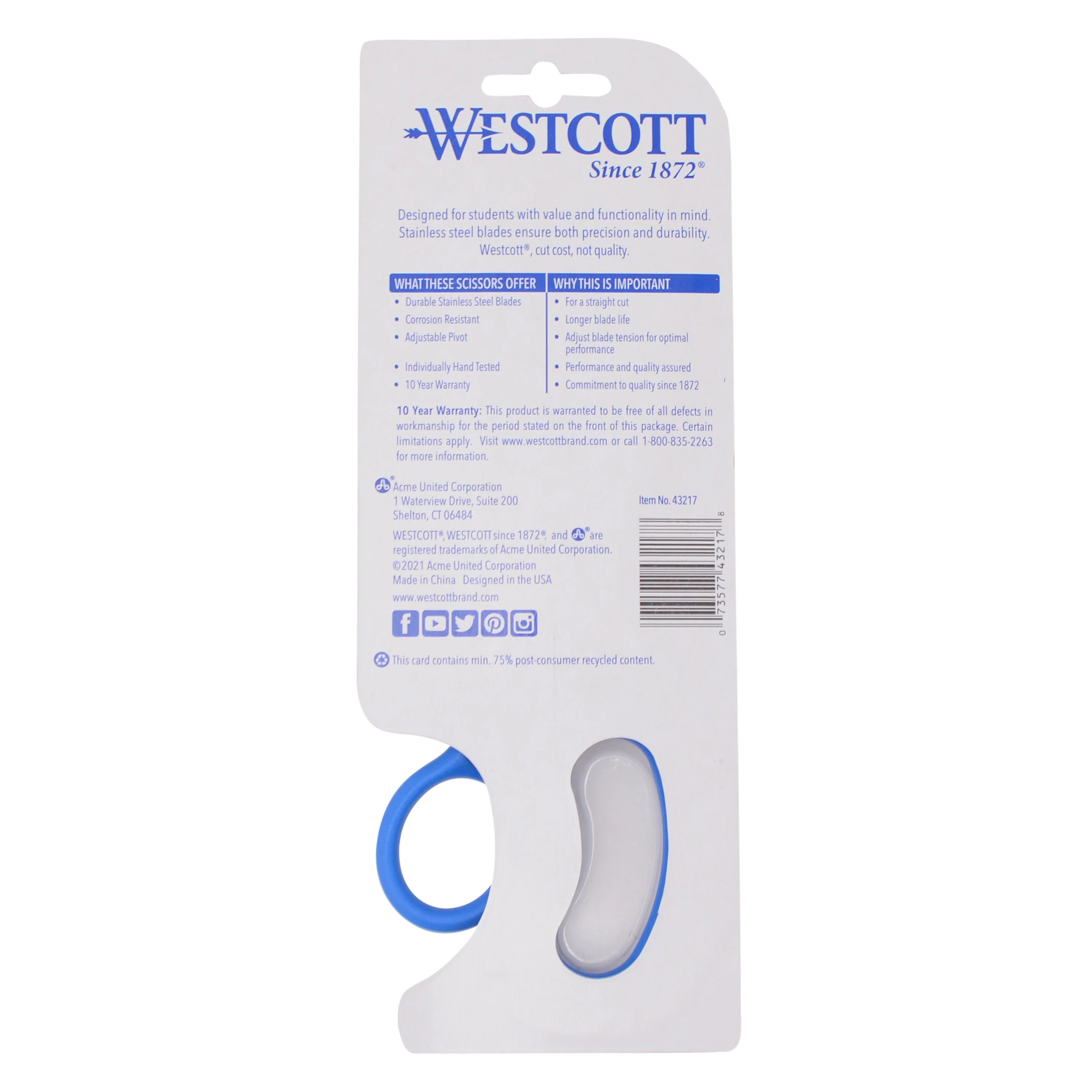 Westcott 7" All Purpose Preferred Stainless Steel Scissors, Blue (44217) - Image 4