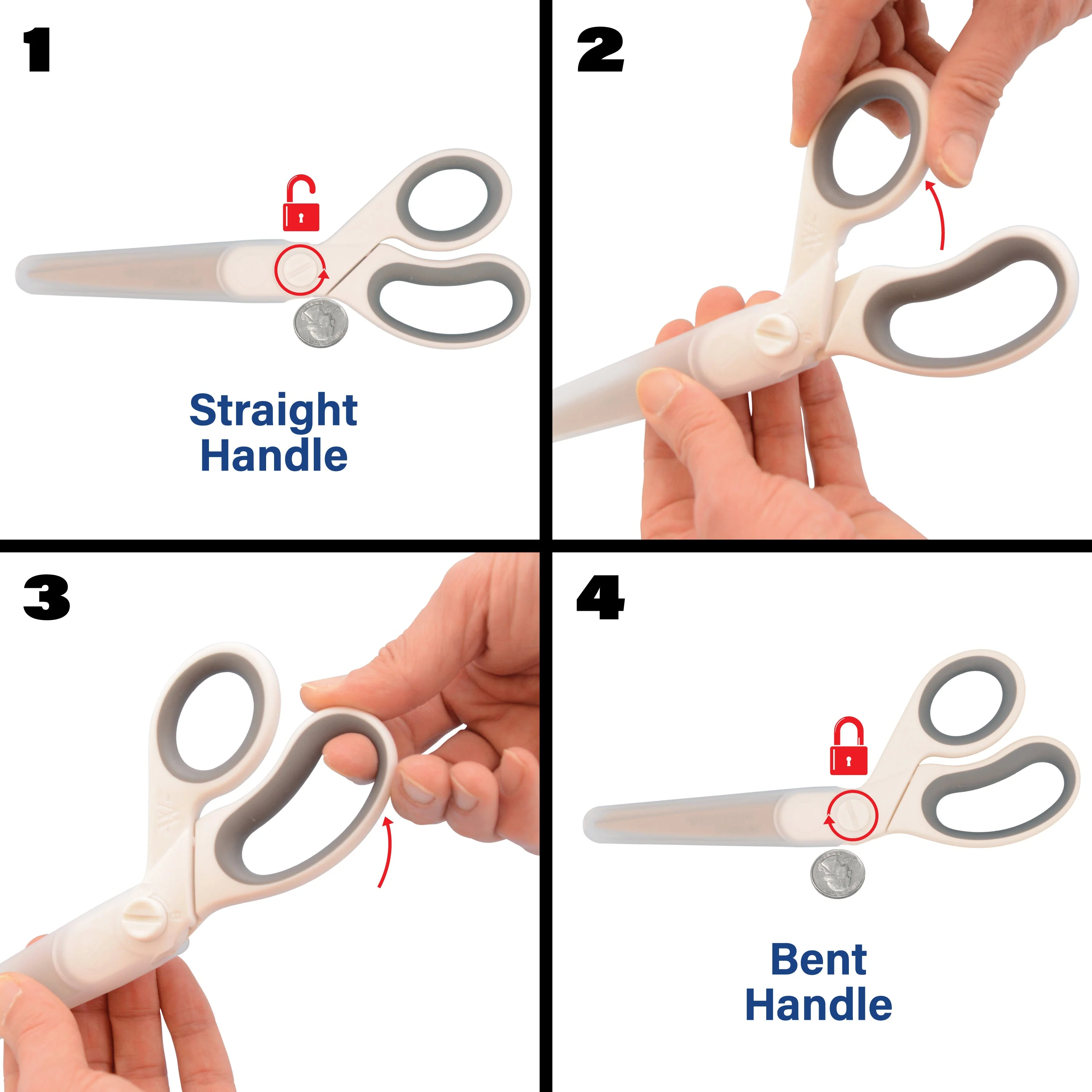 Westcott 8.5” Swivel Pivot Scissors, Adjustable Straight or Bent Blades, Titanium Bonded, Ergonomic Cutting with Protective Sheath, White/Gray (00904-Parent) - Image 4