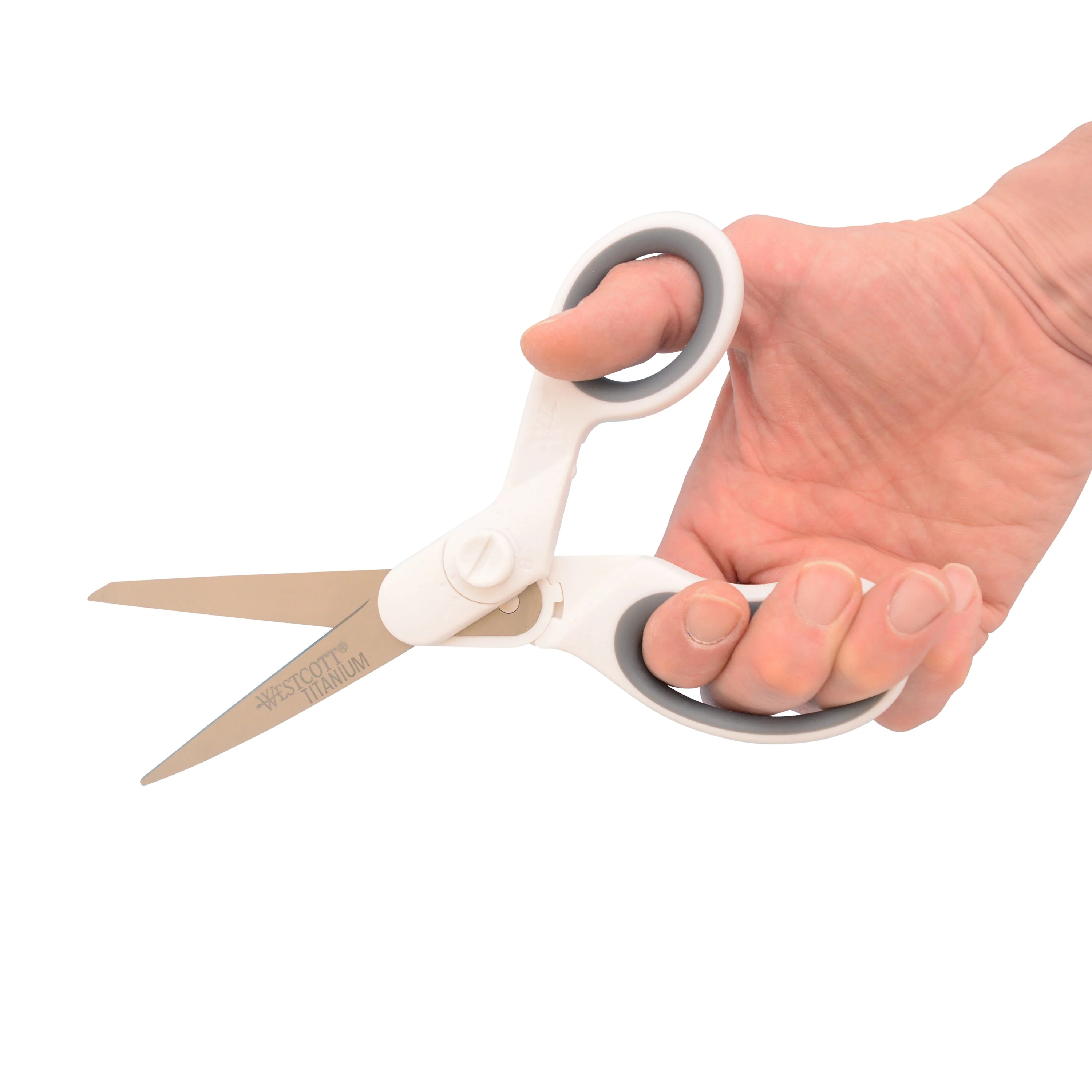 Westcott 8.5” Swivel Pivot Scissors, Adjustable Straight or Bent Blades, Titanium Bonded, Ergonomic Cutting with Protective Sheath, White/Gray (00904-Parent) - Image 9