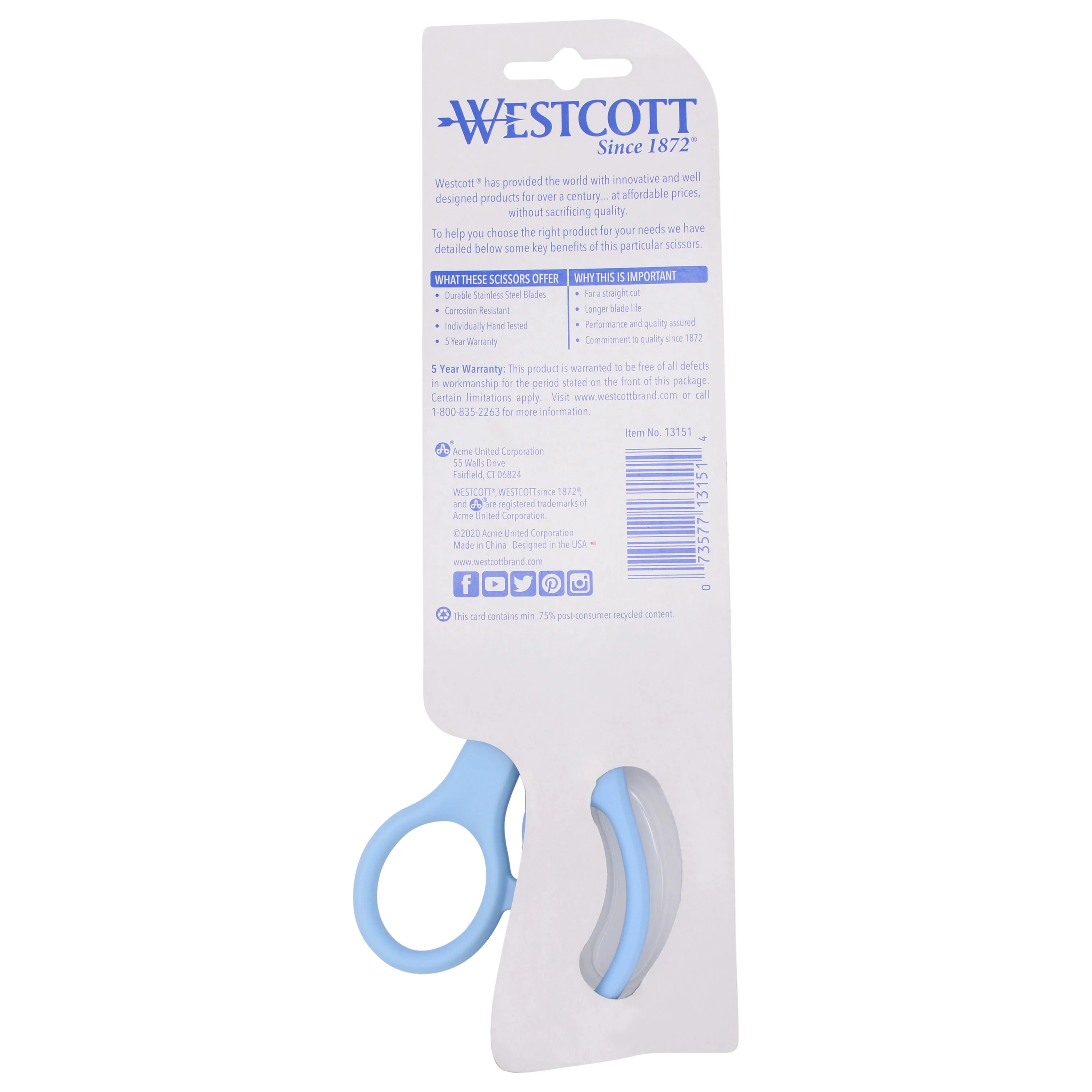 Westcott 8" Straight All Purpose Value Scissors, Blue (13151) - Image 7