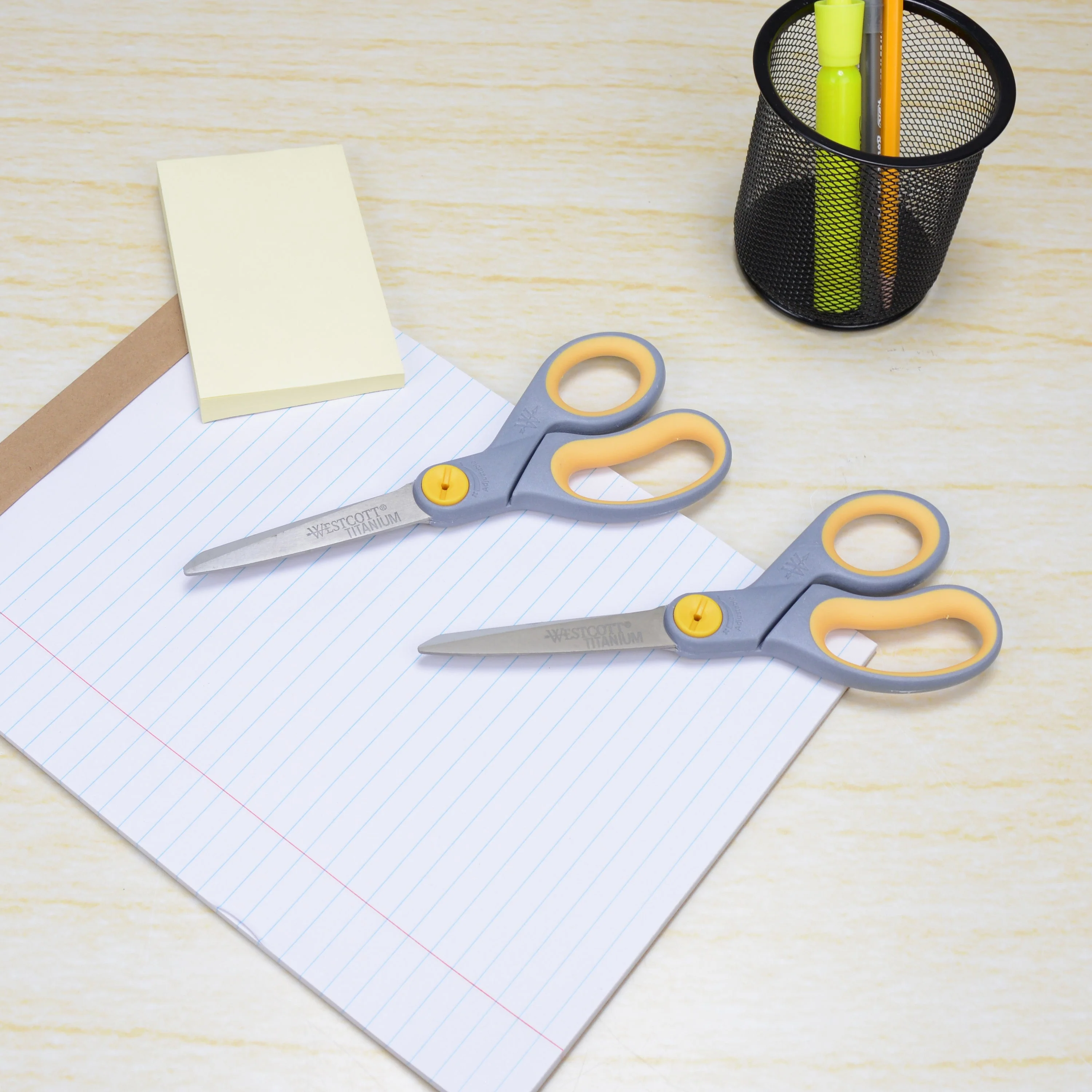 Westcott 8" Straight Soft Handle Titanium Bonded Glide Scissors, Grey/Yellow, 2 Pack (13901) - Image 7
