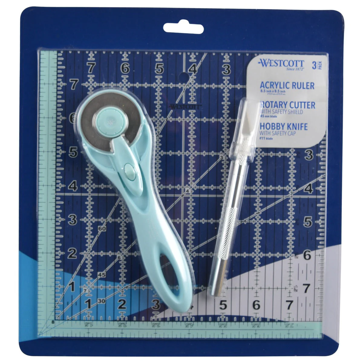 Westcott Acrylic Ruler, Rotary Cutter, Hobby Knife, Blue, 3-Pack (14799-PARENT) - Image 3