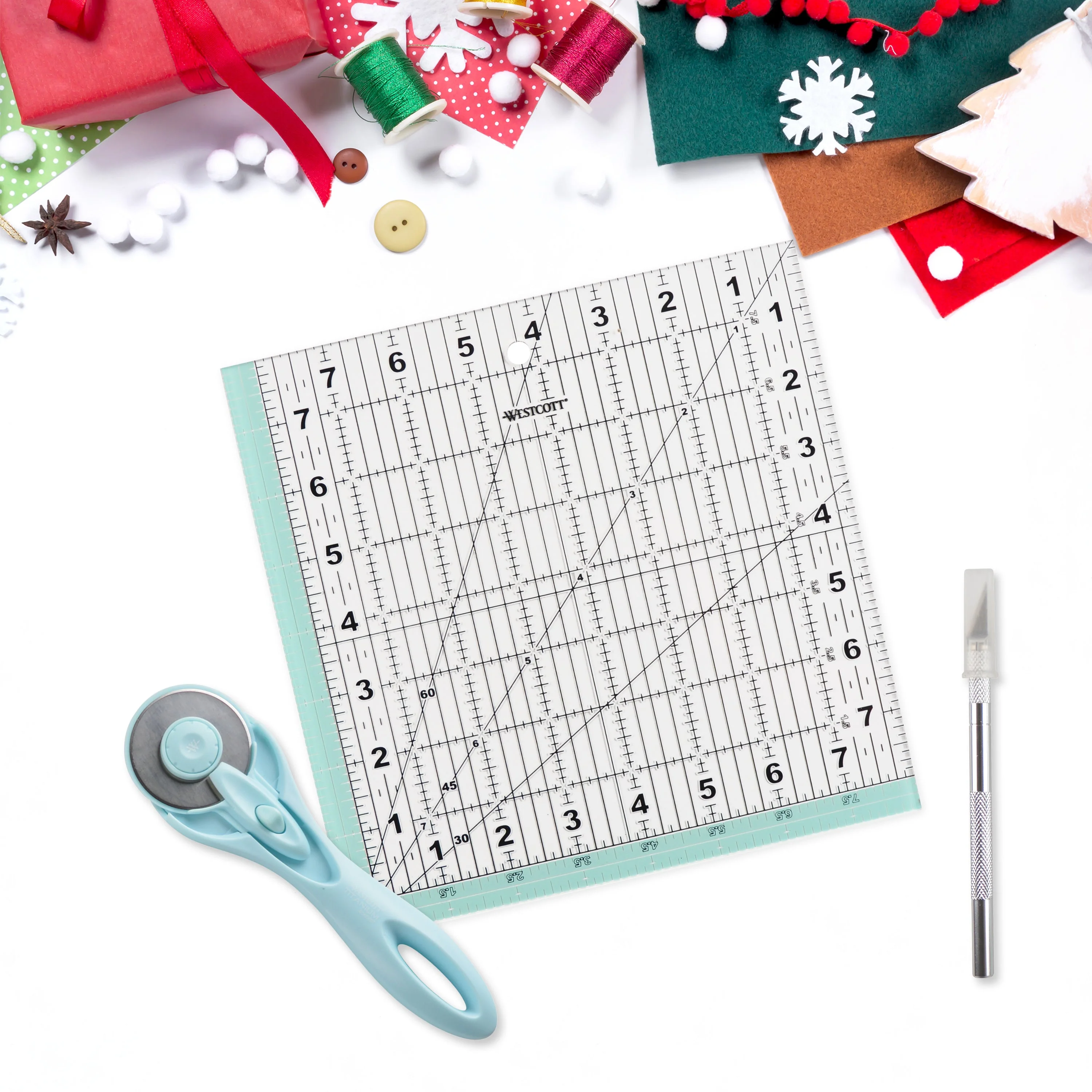 Westcott Acrylic Ruler, Rotary Cutter, Hobby Knife, Blue, 3-Pack (14799-PARENT) - Image 4