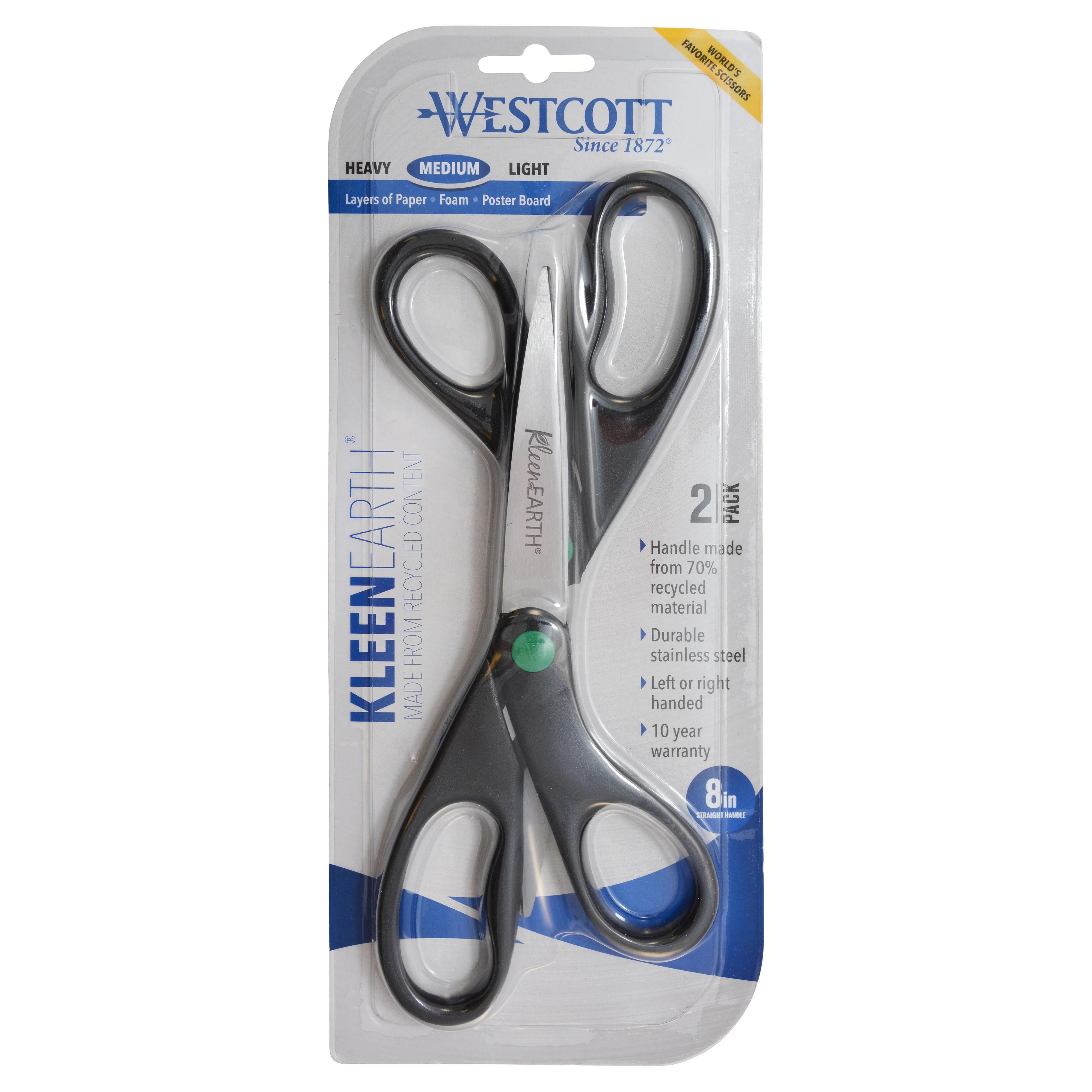 Westcott KleenEarth 8" Straight Recycled Stainless Steel Scissors, Black, 2 Pack (15179) - Image 6