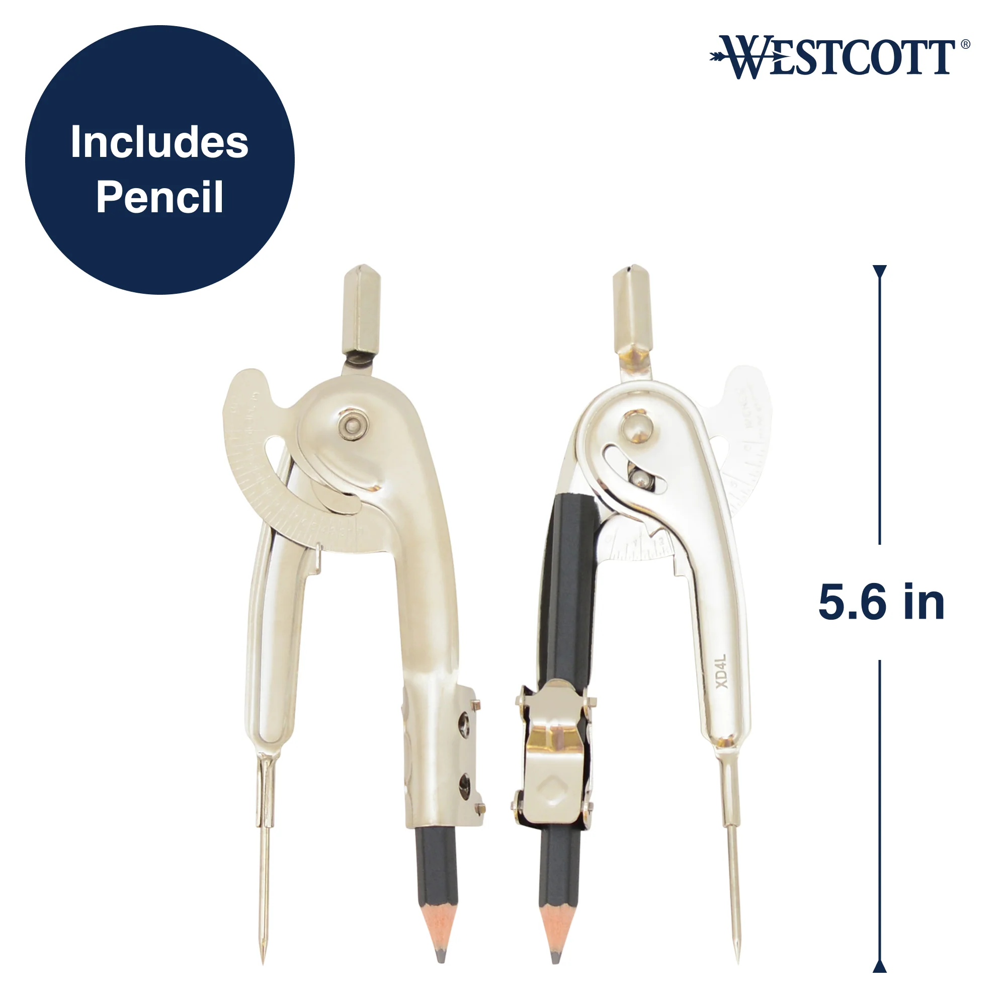 Westcott Metal Ball Bearing Compass with Pencil, Nickel Plated (12201) - Image 3