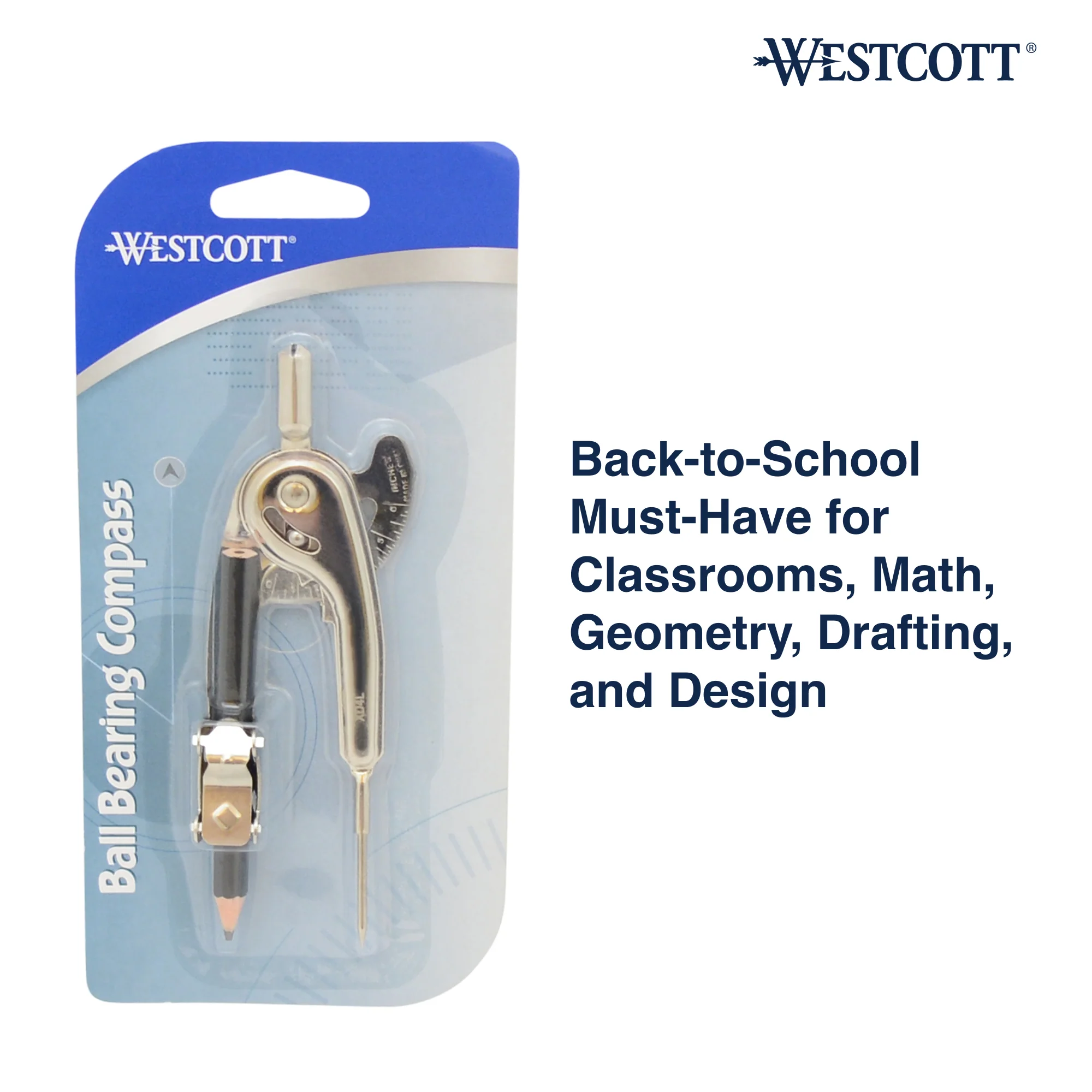 Westcott Metal Ball Bearing Compass with Pencil, Nickel Plated (12201) - Image 4