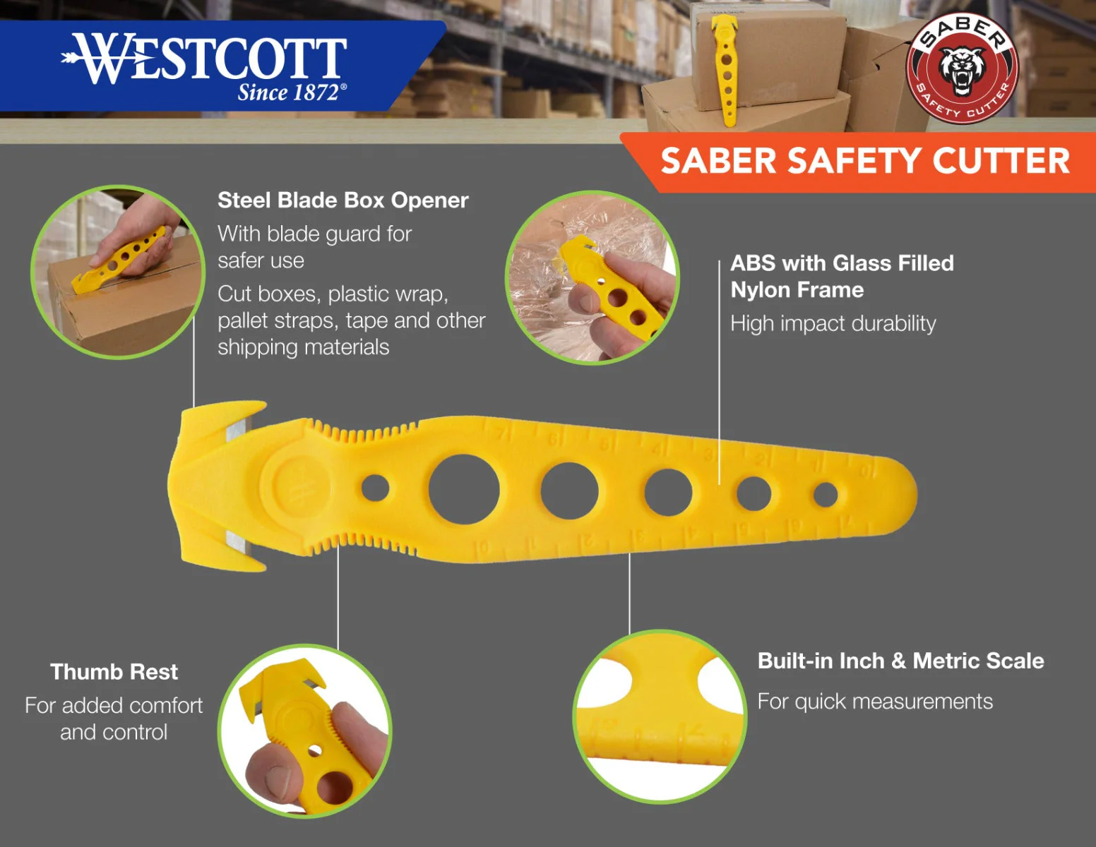 Westcott Saber Safety Cutter Yellow Bulk 50pk - Image 5